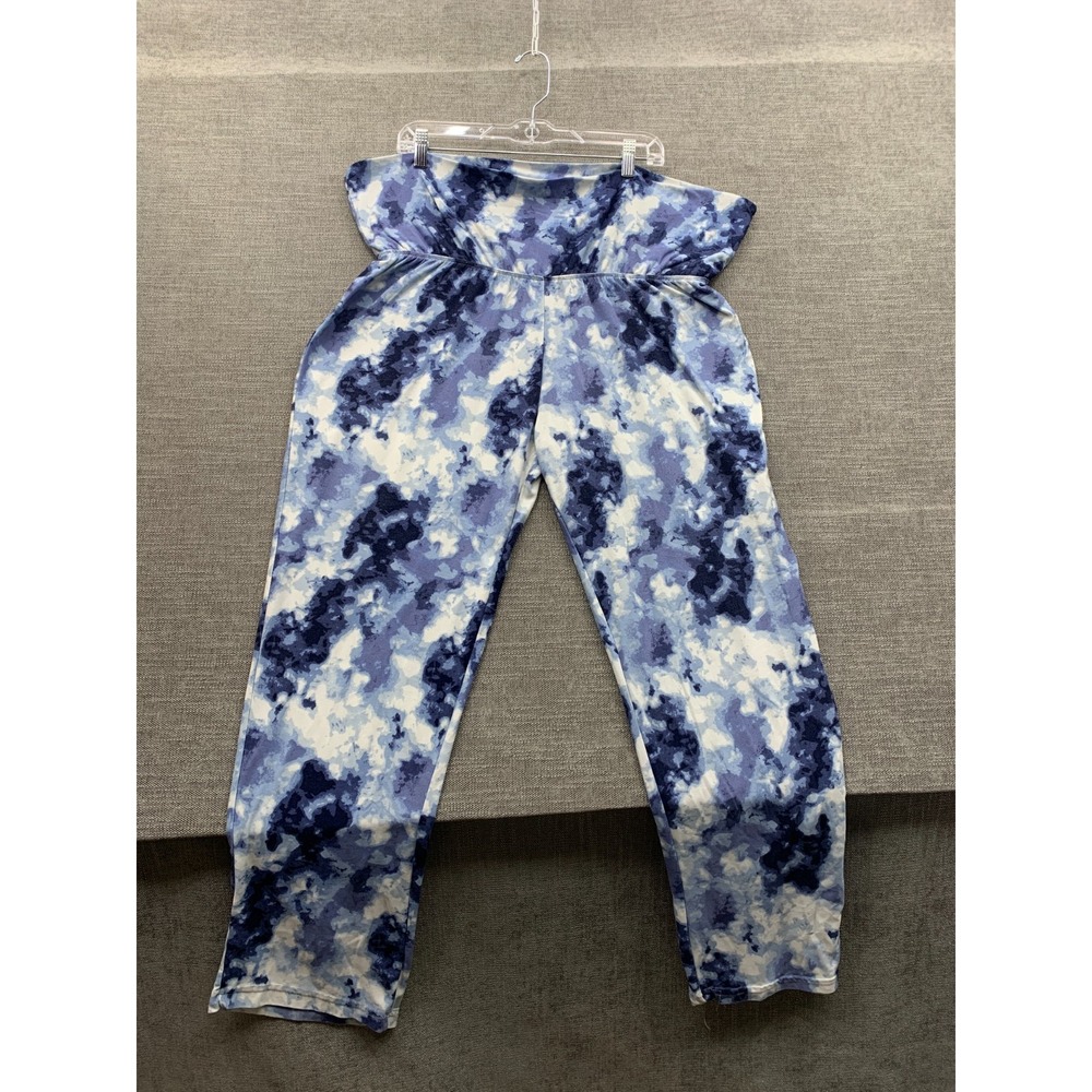Bobbie Brooks Lounge Pants Womens 3X Blue Tie & Dye Knit Fold Over Waist Yoga